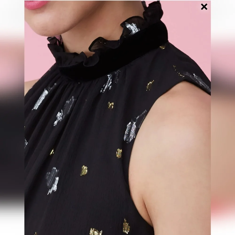 NWT Rebecca Taylor Silk Blouse Sleeveless Scattered Tulups Top Gold Silver Foil - Picture 4 of 8